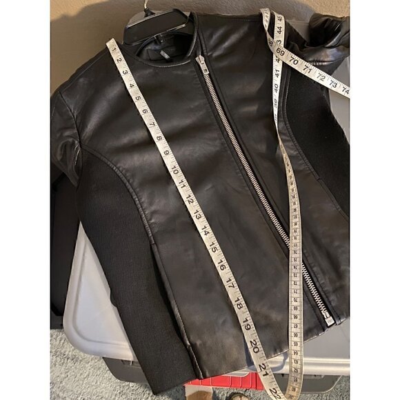 rag & bone harrison moto lamb leather jacket size 0 black zip ribbed knit panel - Picture 10 of 13